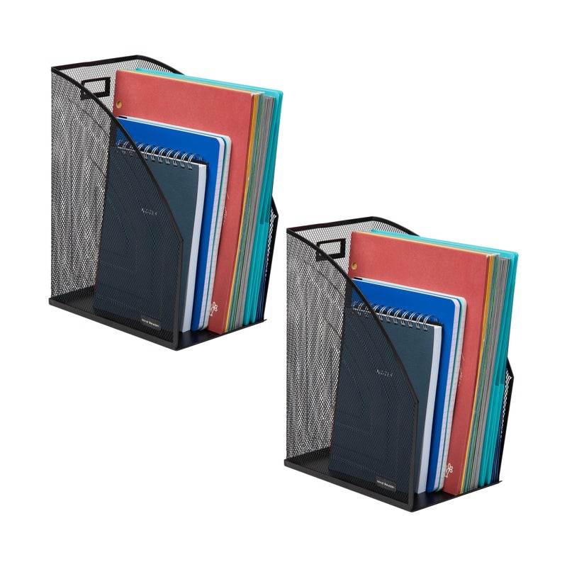 Mind Reader Vertical File Storage, Set of 2, Desktop Organizer, Workspace, Office, Metal Mesh, 6.25"L x 10"W x 12.5"H, Black - Image 1
